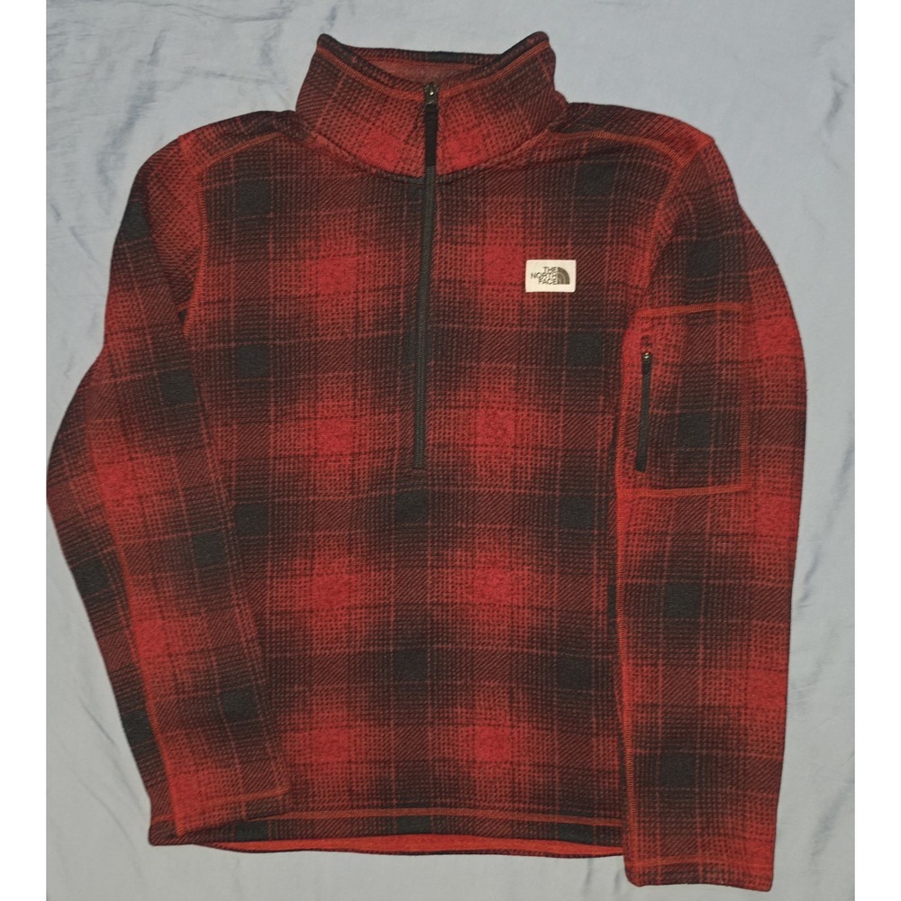 The North Face Gordon Lyons 1/4 Zip Fleece Mens Large Cardinal Red Ombre Plaid
